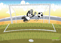 Motivationsposter Fußball mit Panda Oskar im Tor