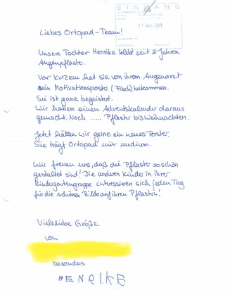 Brief von zufriedenen Eltern