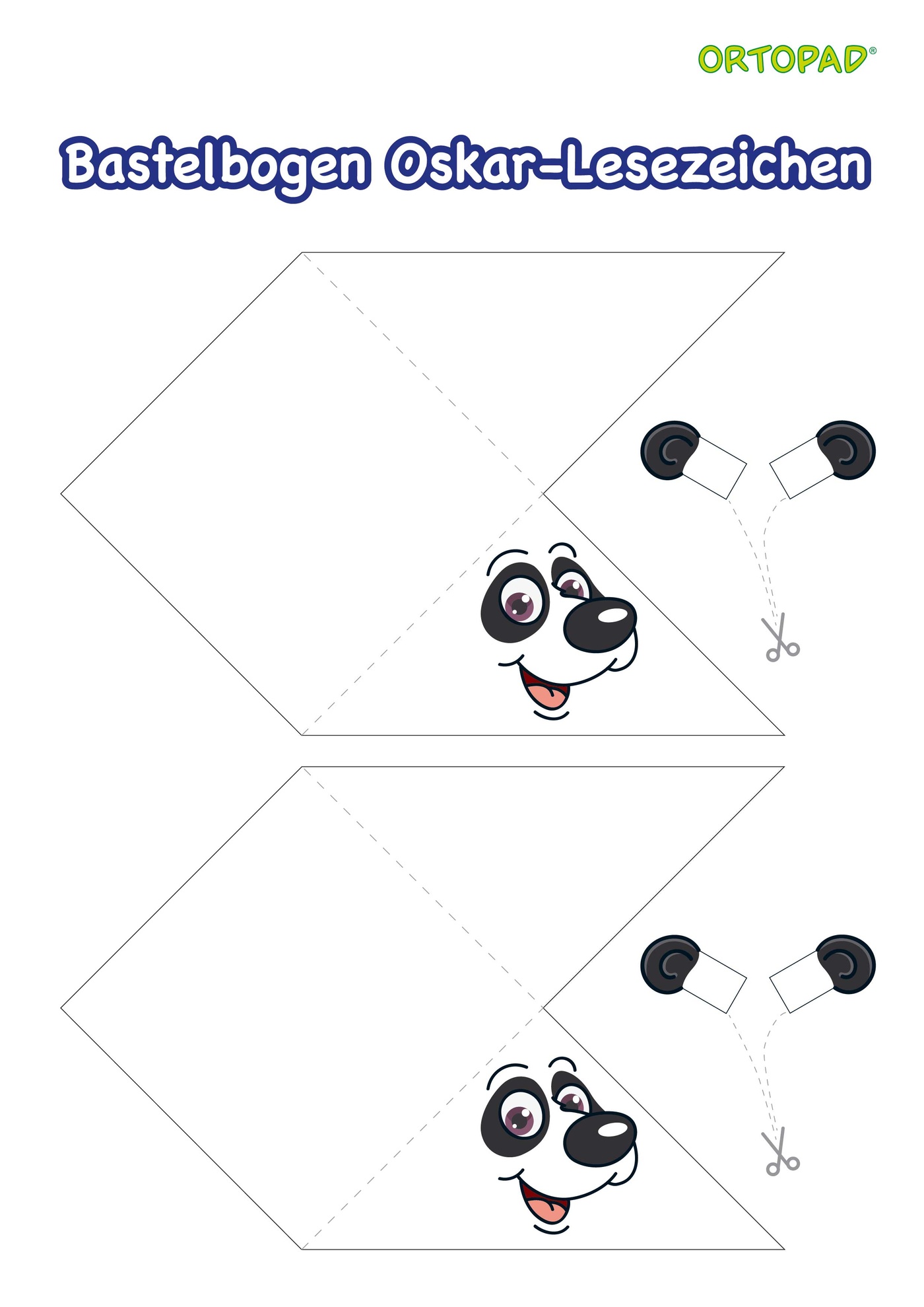 Bastelbogen eines Lesezeichens mit Panda Oskar