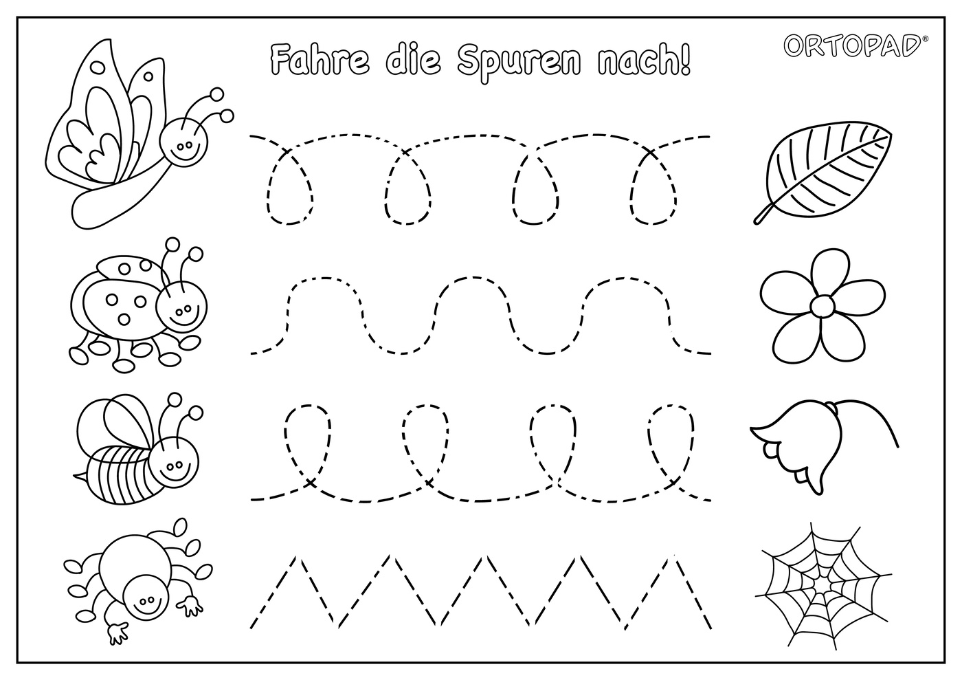 Vorschaubild Malaufgabe Spuren nachmalen Insekten - Pflanzen