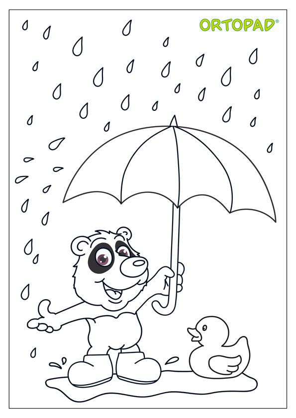 Vorschaubild Ausmalbild Panda Oskar mit Regenschirm