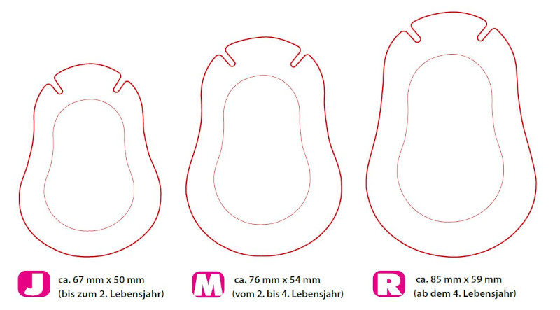 Grafik der drei verschiedenen Größen unserer ORTOPAD-Pflaster 